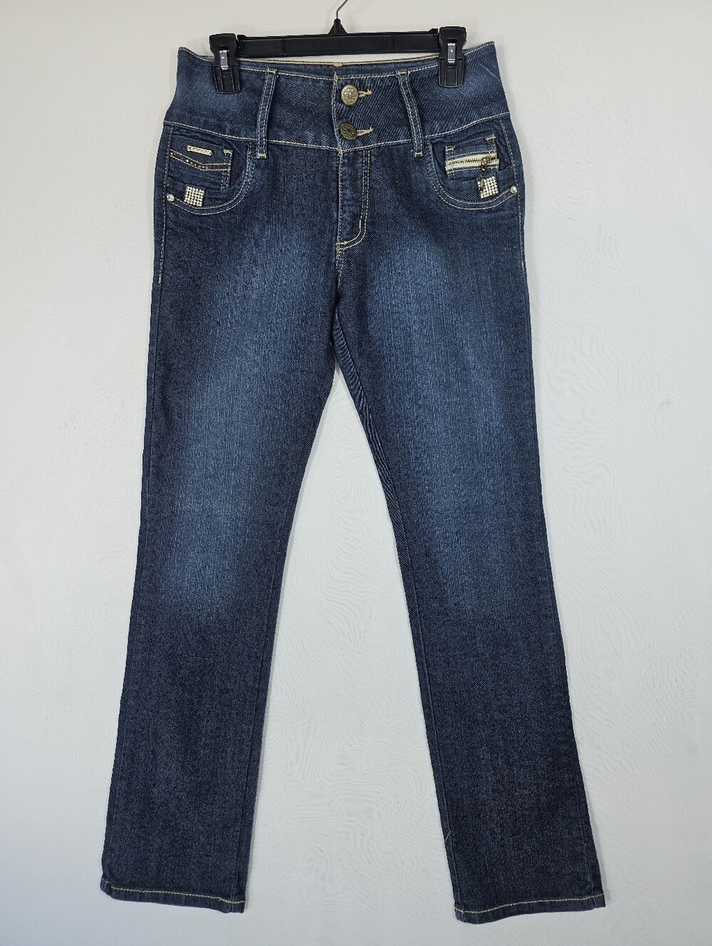 Praga Jeans High Rise Rhinestone Straight Leg Denim Size 11